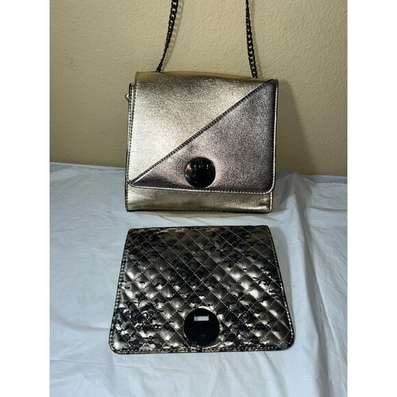 Gianni Bernini gold Leather Shoulder bag Chain Strap interchangeable zip off - Picture 8 of 13